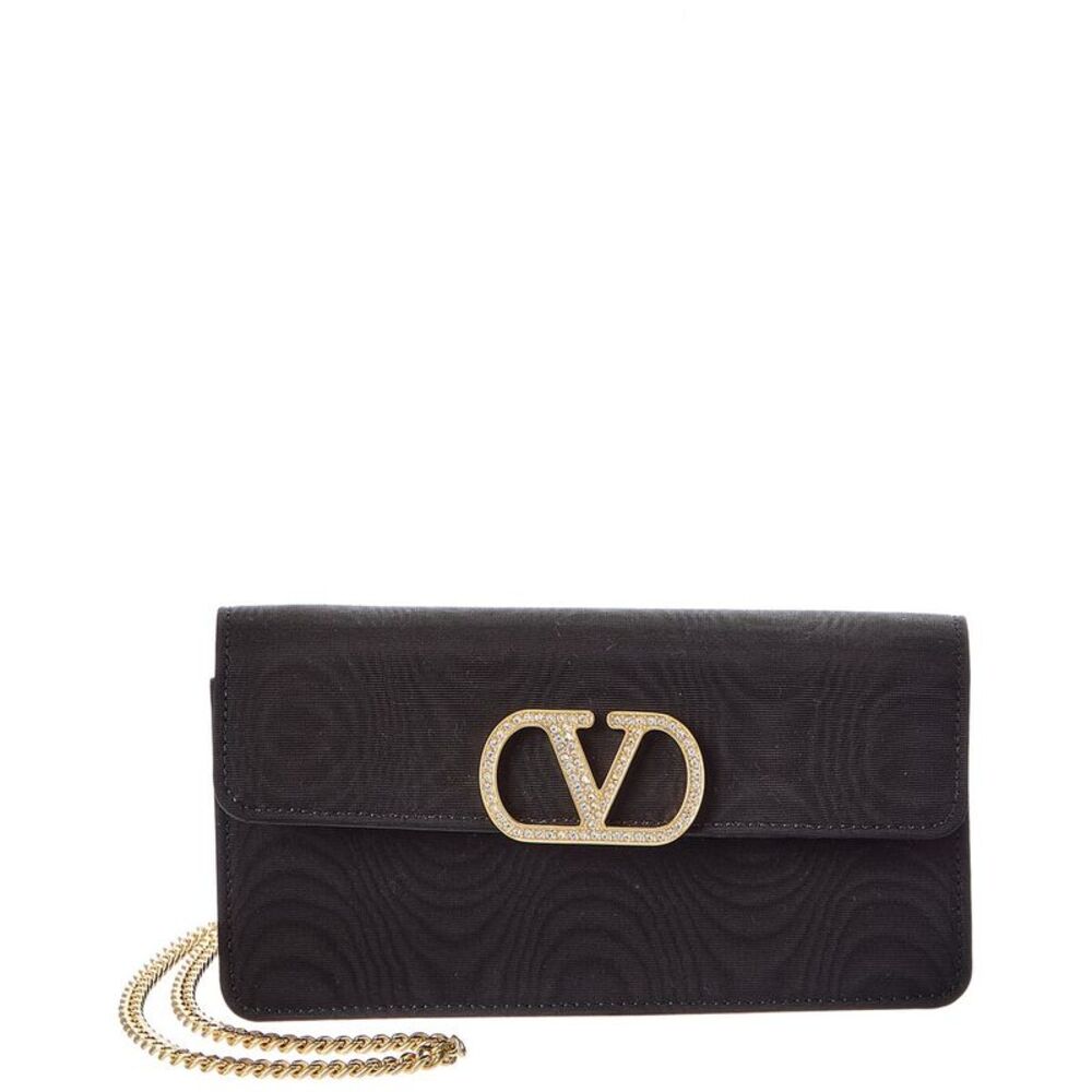 Valentino Vlogo Signature Grosgrain Wallet On Chain, Black